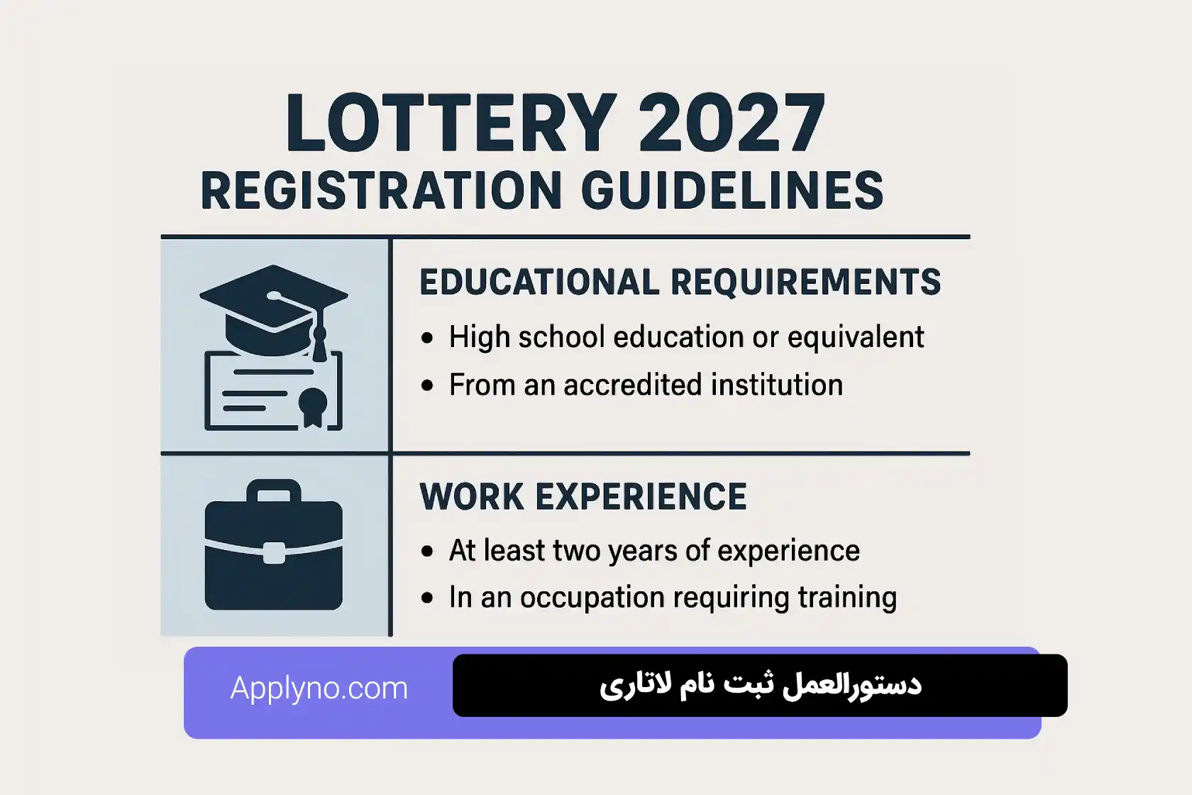 دستورالعمل ثبت نام لاتاری ۲۰۲۷: الزامات تحصیلی و سابقه کاری